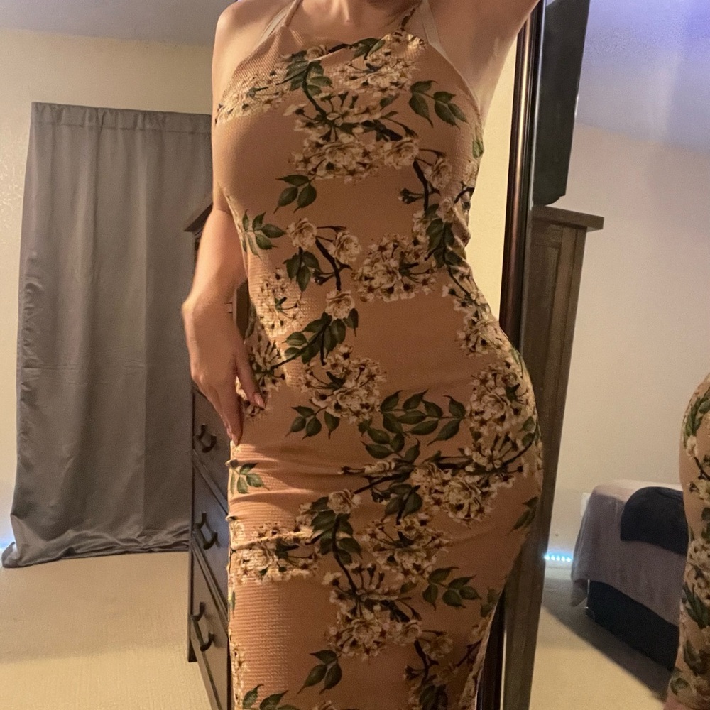Floral business casual dress light pink